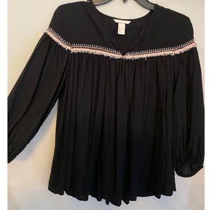H&M Fringe-Detailed Black Long-Sleeve Top